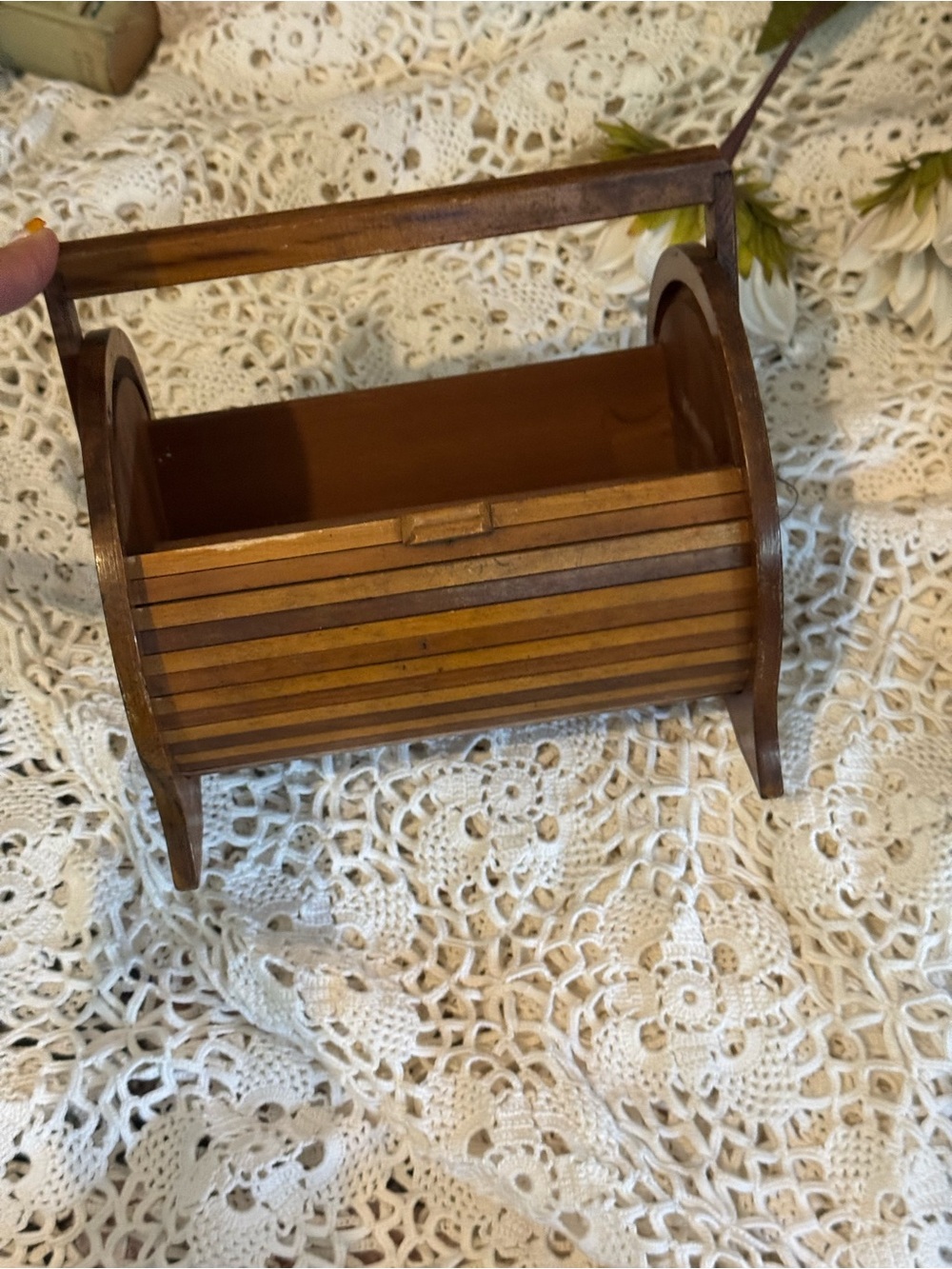 Vintage Wooden Slatted Storage Caddy - Brown